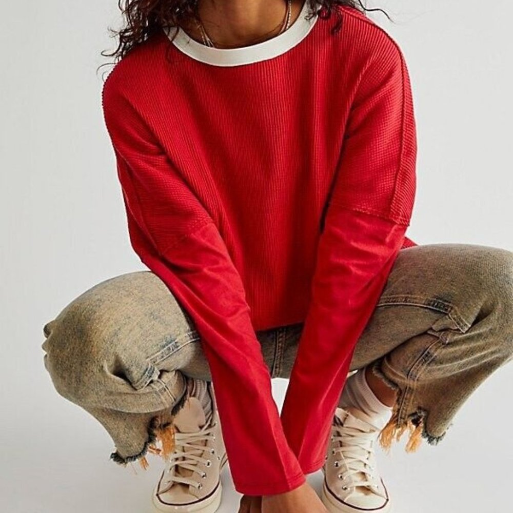 We The Free By Free People Jayson Ringer Thermal Tee Red ( S )